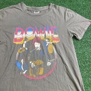 Bowie David Bowie‎ Spiders From Mars Tour Gray T-Shirt Double Sided Mens Small